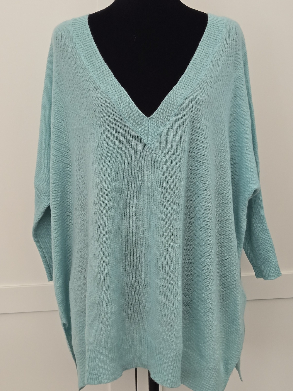 Moth Anthropologie 100% Cashmere Aqua Turquoise Oversized V-Neck Tunic Sweater M